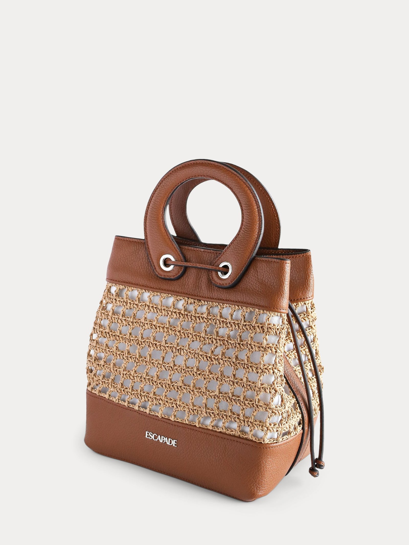 brown paper straw bucket bag