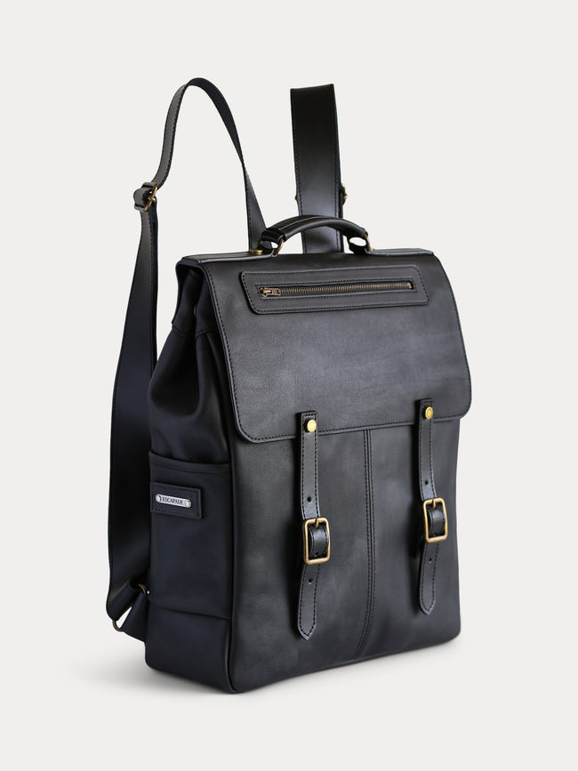 black full grain leather backpack