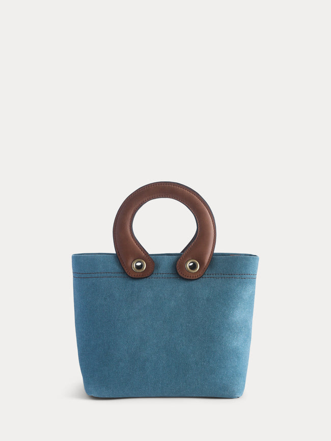 blue canvas mini tote bag