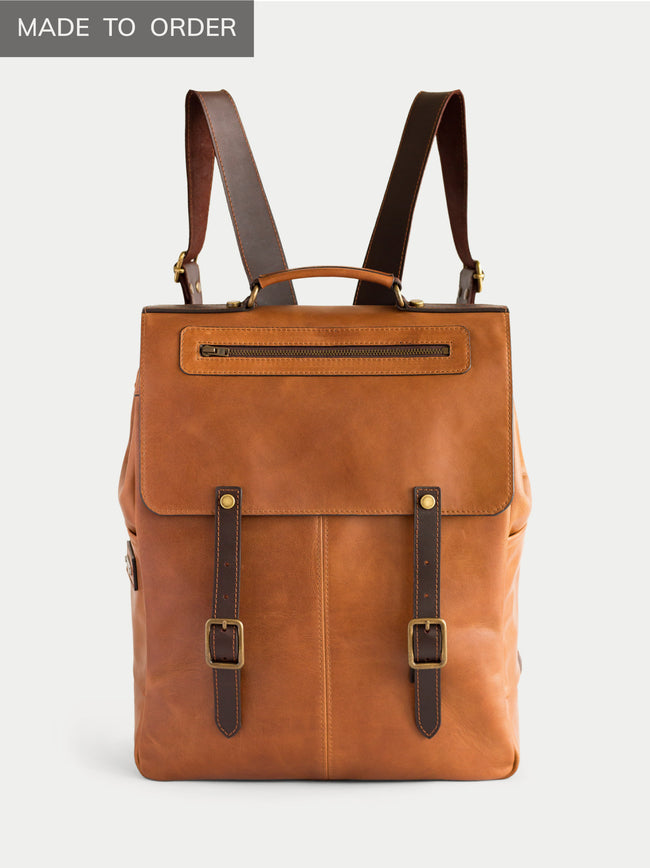 brown camel leather backpack