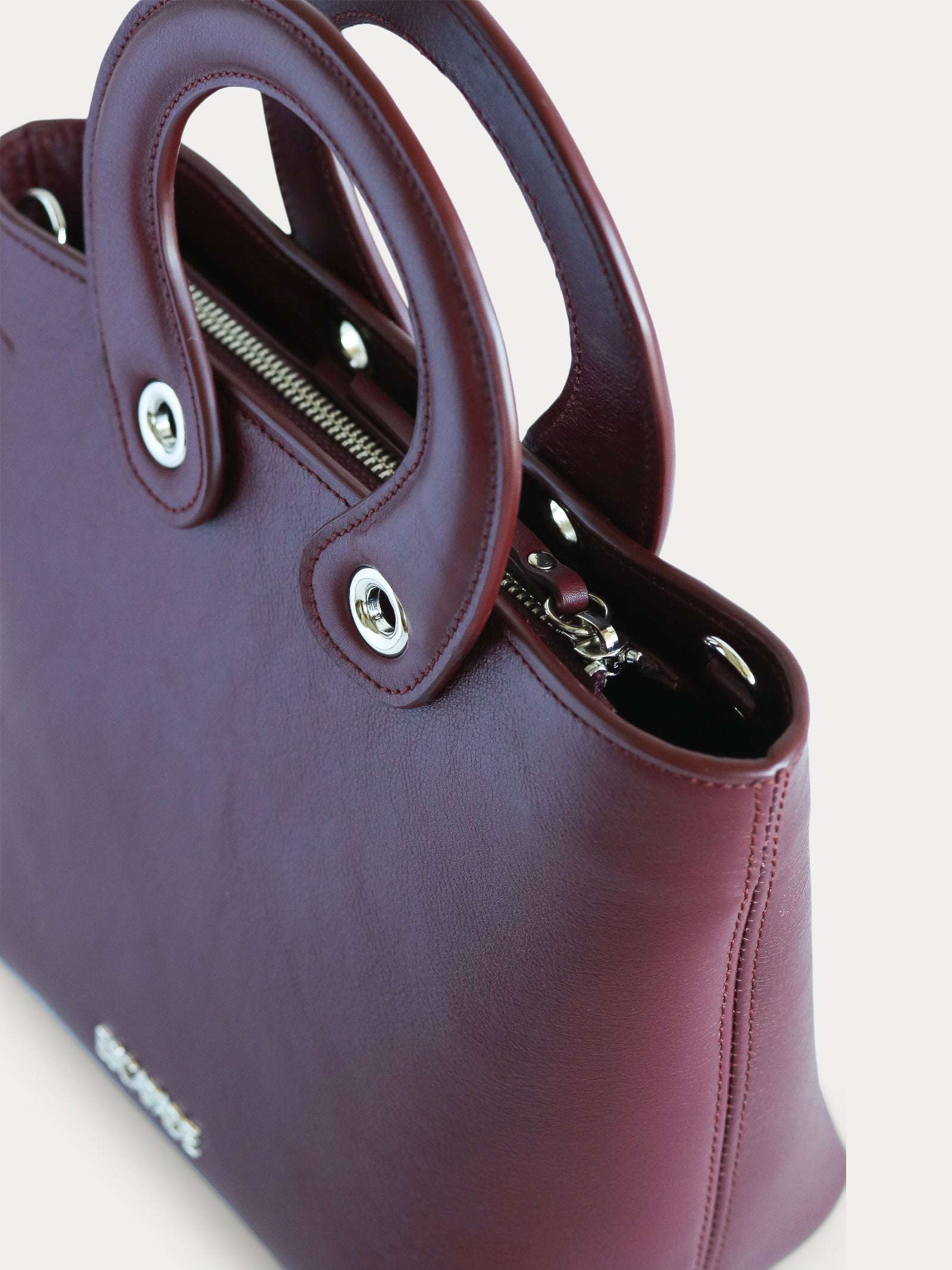handmade burgundy leather mini tote bag for women