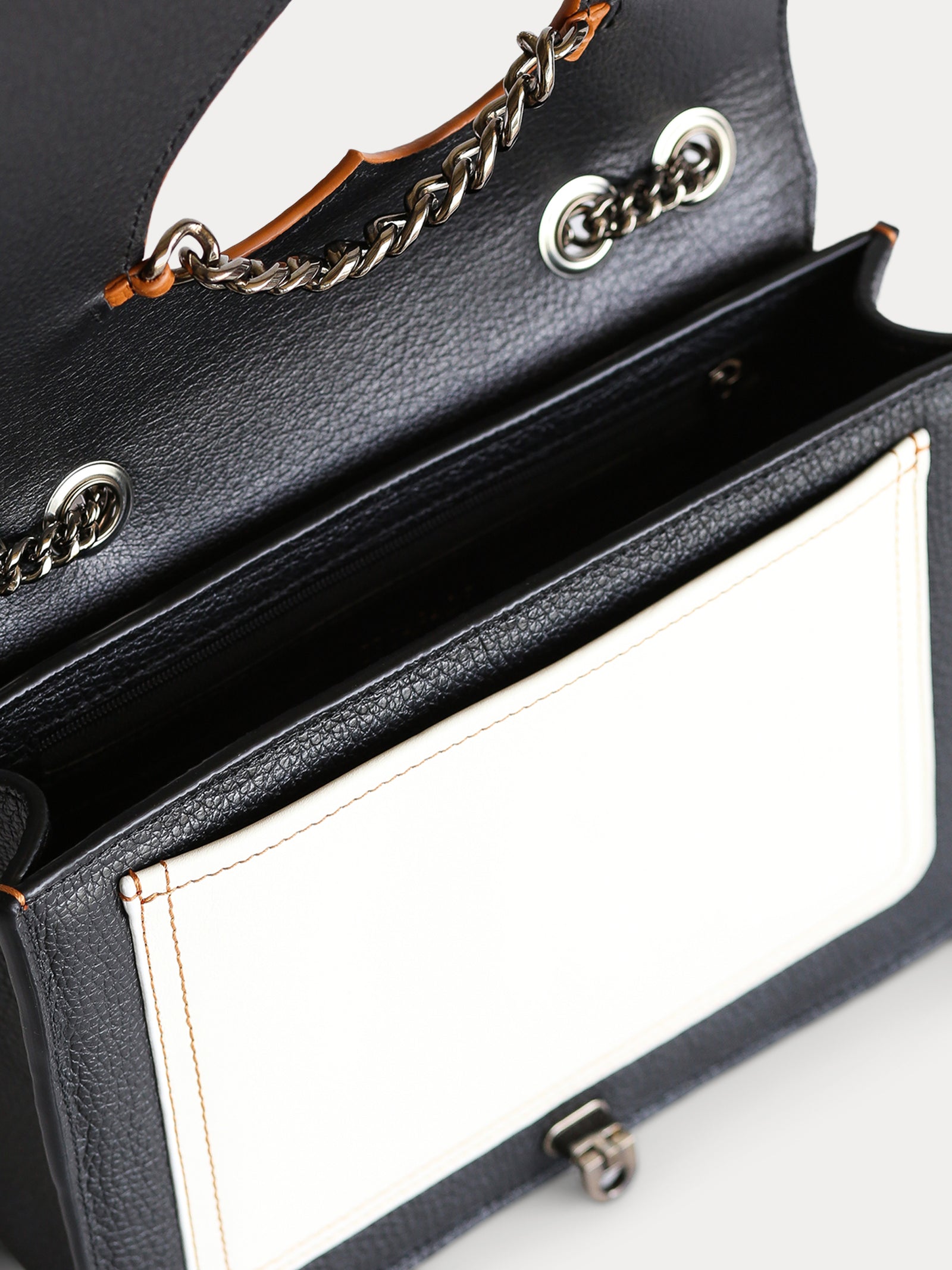 interior leather bag with pocket