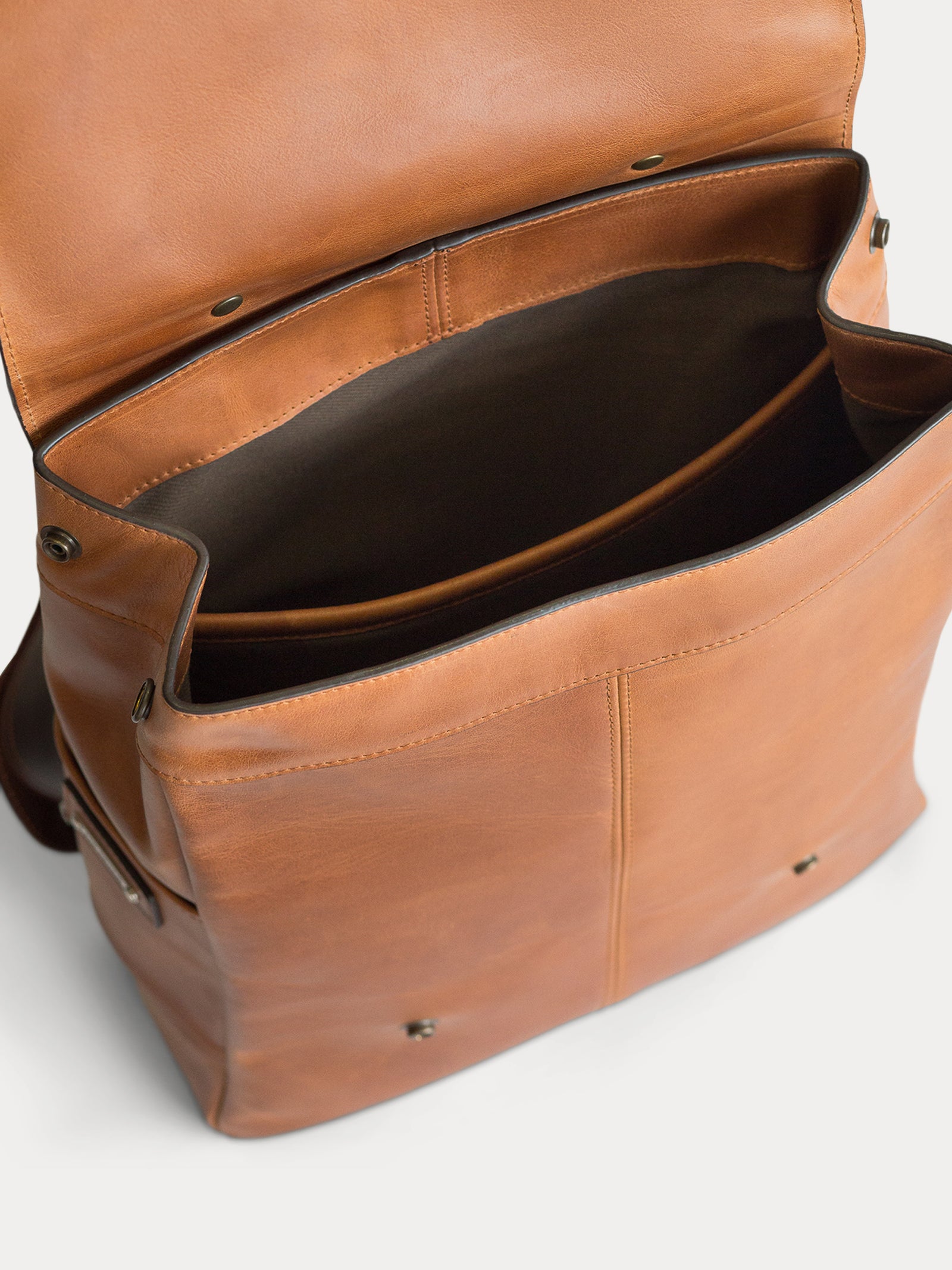 interior lined camel leather backpack