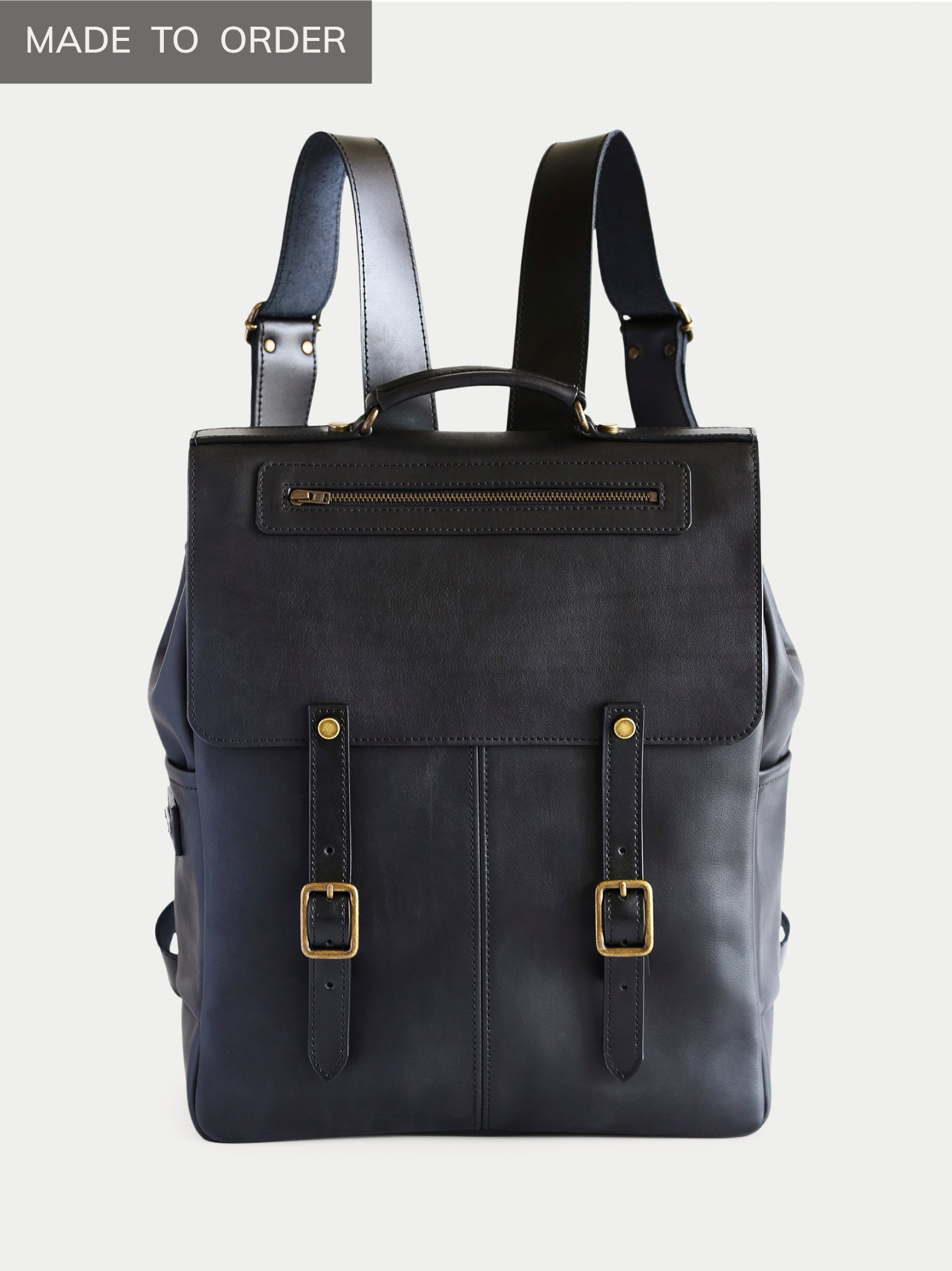 New York. Black Leather Backpack.