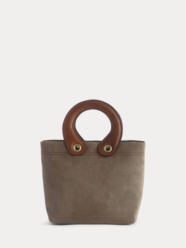 brown canvas mini tote bag