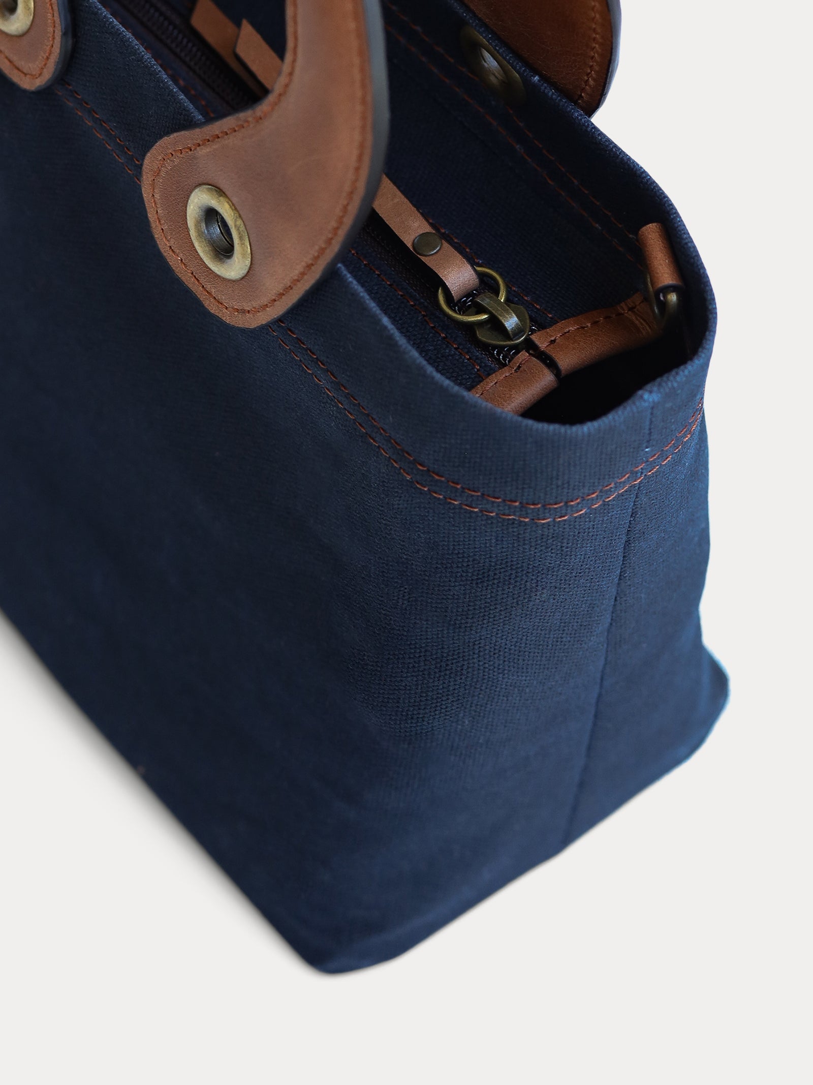 dark blue canvas mini tote bag