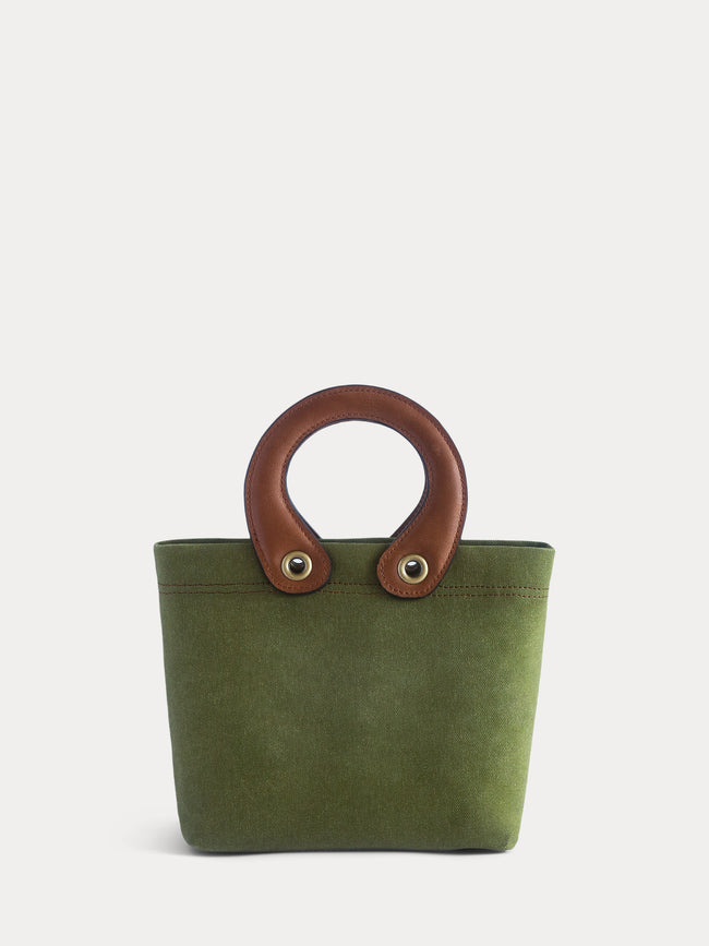 green canvas mini tote bag