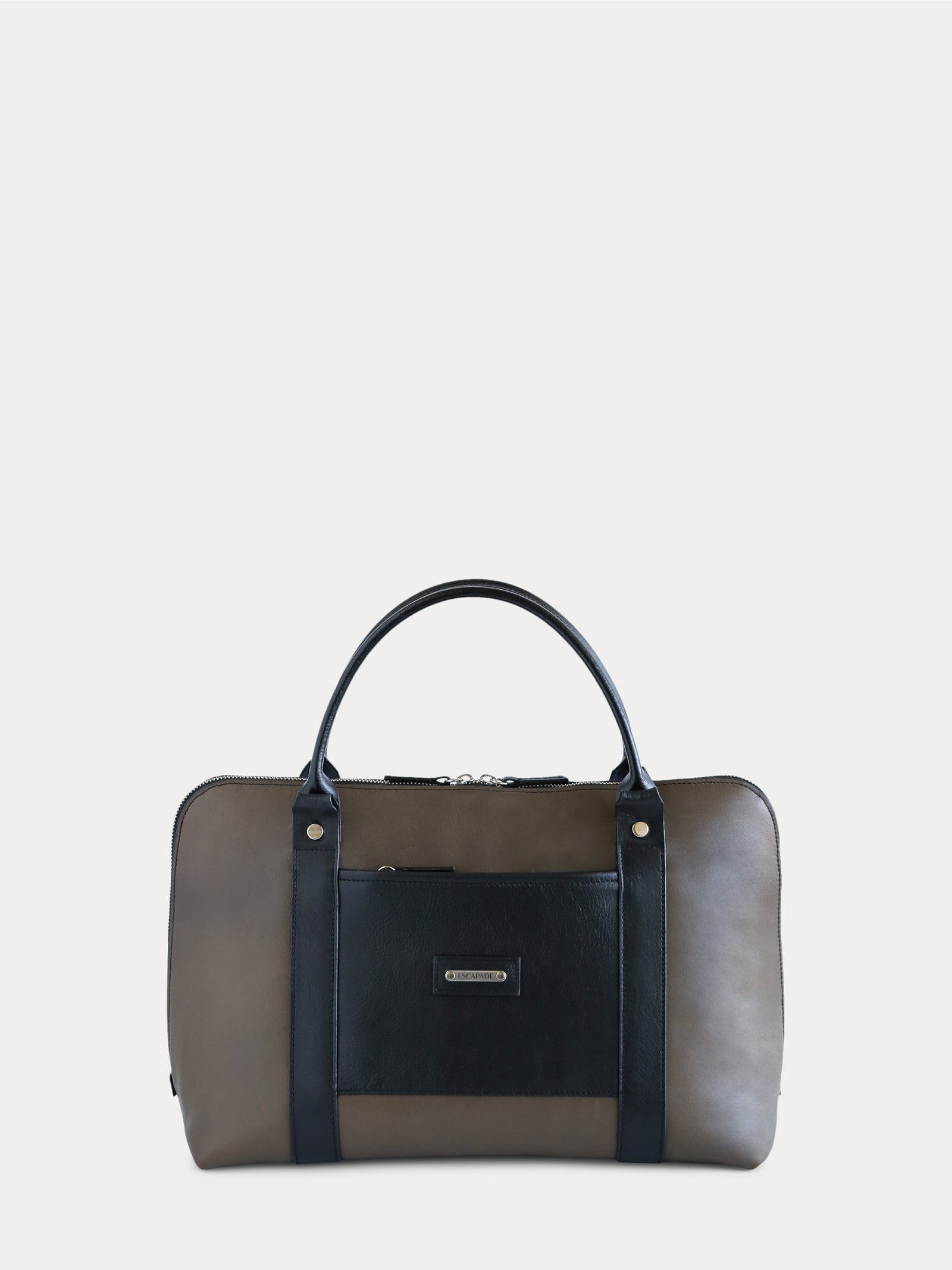 leather duffle bag black and sage