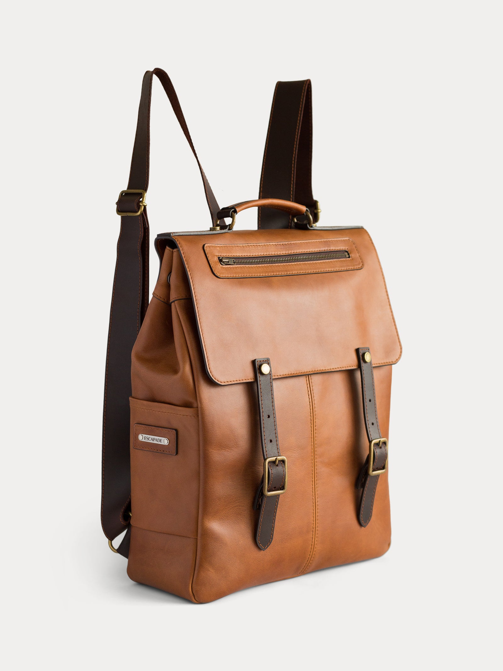 handcrafted camel leather backpack for men