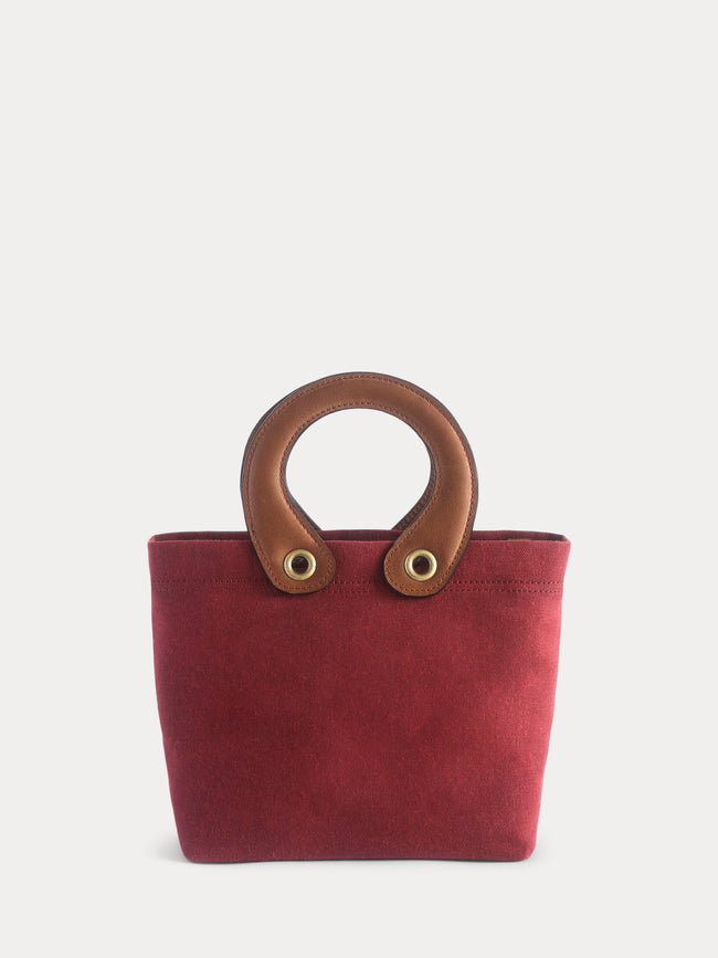 red canvas mini tote bag